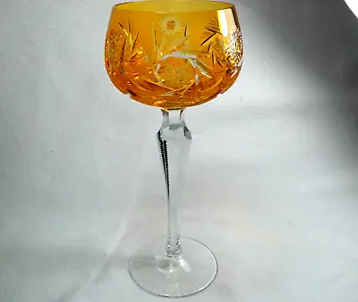 Val St Lambert Style Unsigned Orange Fine Cut Stem Harlequin Hock Wine Glass • £45