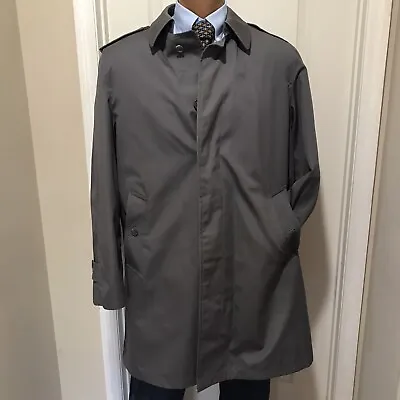 LAKELAND Men's 44 L Classic Gray Trench Coat Overcoat Fully Lined  Vintage • $125.99
