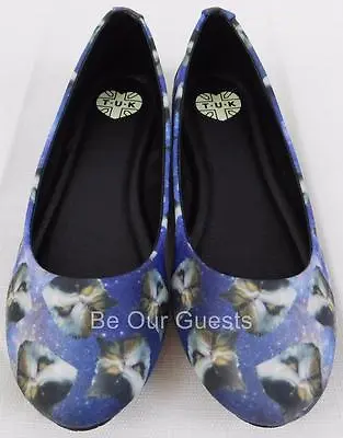 TUK Cats Head In Space Flats Women Shoes Punk Casual Blue New Size 5 T.U.K. • $34.95