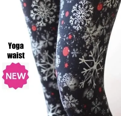 NEW Women OS Winter Snowflake Black Leggings YOGA WAIST (Soft As Lularoe) • $23.72