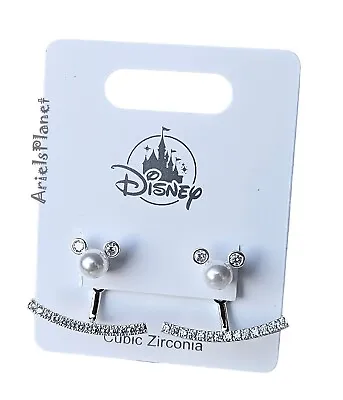 2023 Disney Parks Mickey Ears Cubic Zirconia Rhinestones & Pearl Earring Jackets • $32.99