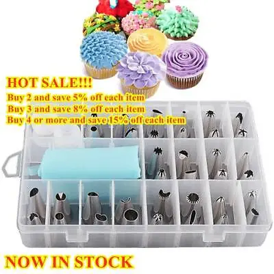 24 Pieces Icing Piping Nozzle Tool Set Box – Cake Cupcake Sugarcraft Decorating/ • £9.89