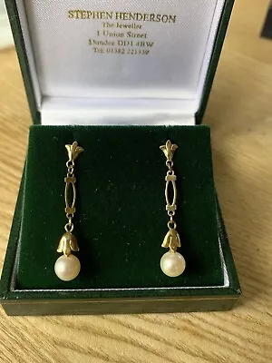 Vintage 1968 9ct 375 Pearl Drop Earrings 2.05g London LFC • £59.99