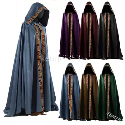 Medieval Cosplay Hooded Vintage Gothic Cape Long Trench Costume Wizard Cloak UK • £19.99