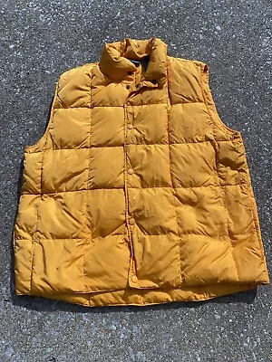 Vintage LL Bean Quilted Puffer Mens L Orange Snap Goose Down Vest Made In USA • $29.99