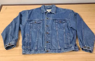 Vintage Eddie Bauer Trucker Denim Jacket Size Large L Blue Button Jean Cotton • $34.99