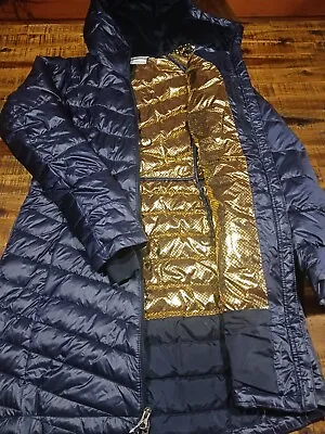 Womens Columbia Joy Peak Mid Gold Omni Heat  Hooded Jacket Sz SM Dark Nocturnal • $89.99