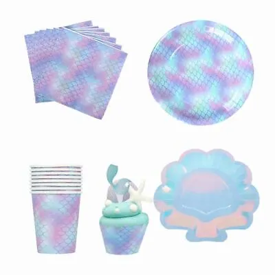£5.30 • Buy 1set Mermaid Theme Paper Plates Starfish Sea Shell Balloons Birthday Party Suppl
