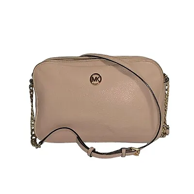 Michael Kors Fulton Crossbody Bag Purse Pebbled Leather Blush Tan With Gold EUC • $37.84