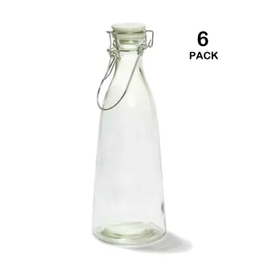 6x Round Vintage Glass Water / Kombucha Bottle 1 Litre Swing Top Flip Top • $49.95