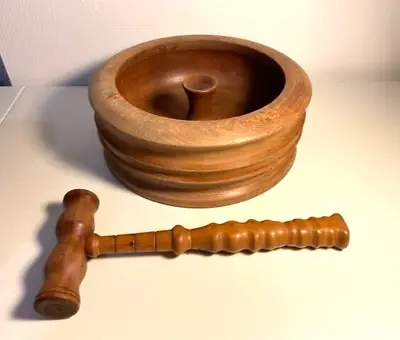 $69.99 • Buy Vintage Mid Century Nutcracker Solid Wood Bowl And Hammer Set 12  1950s 1960s