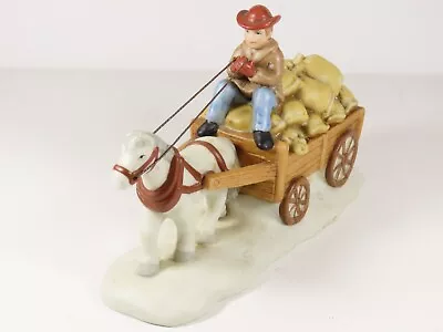 Lefton Colonial Village Rare Retired 11283 Farmer Feed Horse Drawn Sleigh C5835 • $16.26