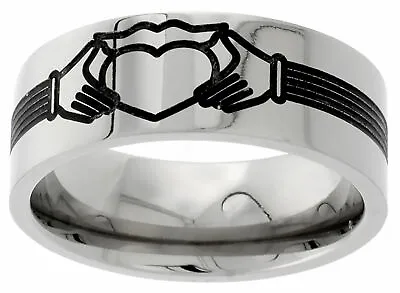 9mm Titanium Ring Men Women Wedding Band Claddagh Flat Comfort Fit Design • $19