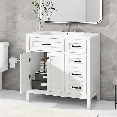 36  Bathroom Vanity With Sink Combo Solid Wood Bathroom Cabinet Set With Drawers • $229