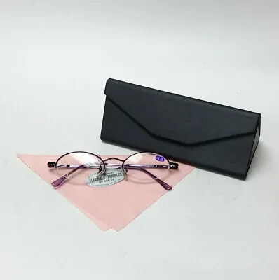 Purple Reading Glasses +1.75 Spring Temples W/ Metallic Black Foldable Case SET • $19.99