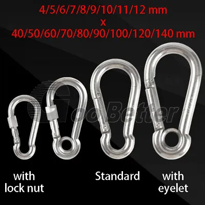 Stainless Steel Carabiner Snap Spring Hooks Marine Rope Clips 40/50/60/70~140mm • $2.79