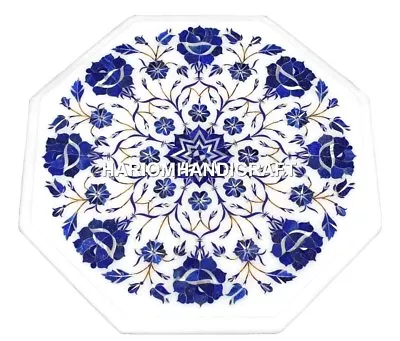 Marble Top Table For Kitchen Gems Lapis Lazuli Floral Mosaic Inlaid Decor H1377 • $383.74
