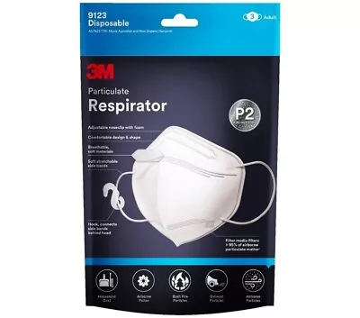 3 Pack 3M  P2 Particulate  Flat Fold Disposable Respirator Face Mask -9123 White • $17