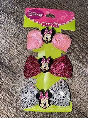 Claire’s Disney Minnie Mouse Minnie Hair Bows Pink Silver Sequin Nwt • $13.99