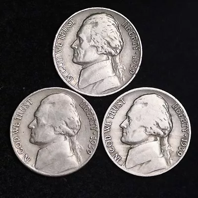 1939 P D S Jefferson Nickel Set (3 Coin Lot) Nice GOOD / VG FREE SHIPPING • $15.44