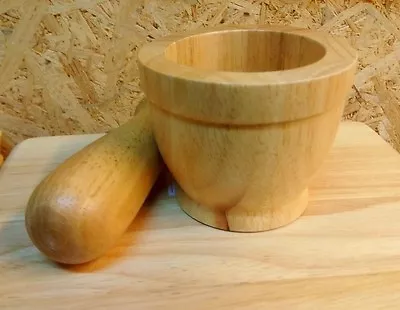 Vintage And Antique Thai Wooden Motar & Pestle Kitchen Ware Collectible • $19.99