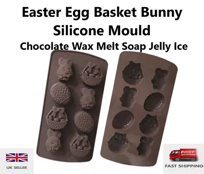 Easter Egg Basket Bunny Silicone Mould Chocolate Wax Melt Soap Jelly Ice Mould • £3.45