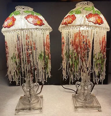 Pair Authentic 1920's Micro Beaded Lampshade Lamps With Bases- For Restoration • $175