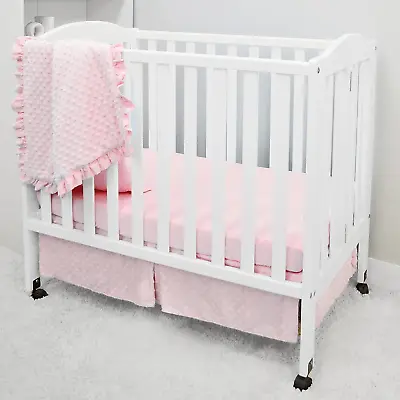 Heavenly Soft Minky Dot 3-Piece Mini/Portable Crib Bedding Set Pink For Girls • $60.95