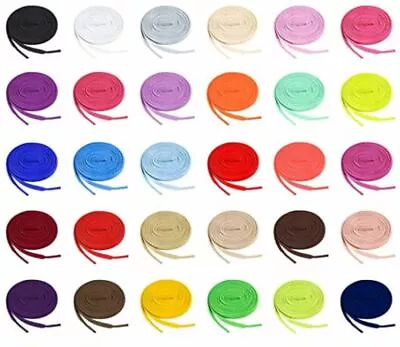 Coloured Flat Shoe Laces For Trainers Shoes Boots 30+ Colours Kids Adults Pair • £2.19