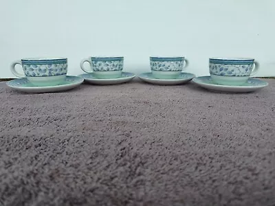 Mikasa Susanne * 4 SETS CUPS & SAUCERS * Blue & Green Excellent! • $40.43