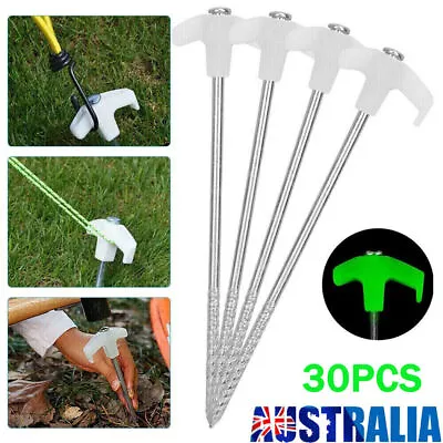 30x  Heavy Duty Steel Hiking Camping Tent Pegs With Glow In The Dark Hammer Head • $34.99