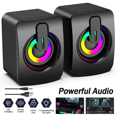 Mini USB Power Wired Computer Speakers Stereo 3.5mm Jack For Desktop PC Laptop • £10.44