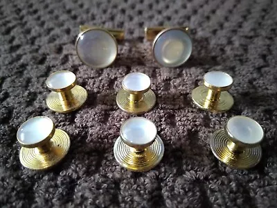 Pioneer 8-piece Mother Of Pearl Tuxedo Cuff Links And Button Set In Goldtone • $12