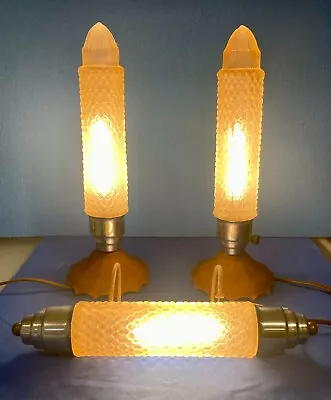 Vintage 3 Pc Set Art Deco Torpedo Bullet Boudoir Table Lamps & Headboard Light • $125