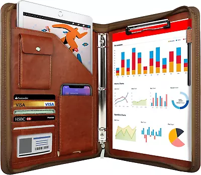 Leather Padfolio 3 Ring Binder Professional Business BinderOrganizer • $43.18