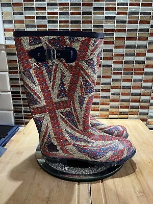 Ditsy Floral Next Union Jack Wellies/ Boots Sz 8 Rare / Festival • £24.99