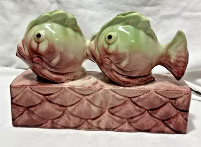 Vintage Morton Mid Century Ceramic Electric TV Lamp 2 Fish Green & Pink Planters • $45