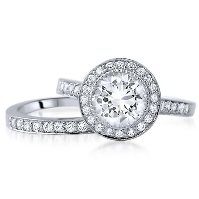 2.5 CTW Womens Silver Bezel Set Halo Wedding Ring Set • $51