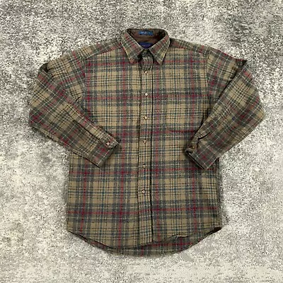 Vintage Pendleton Lodge Shirt Mens Small Brown Wool Flannel Plaid Made USA 80s • $29.98