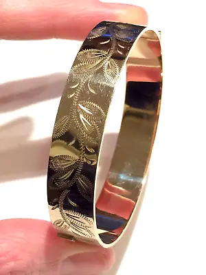 Vintage Beautiful 50 Microns 9ct Rolled Gold Floral Etched Bangle. Bracelon Ltd • £88