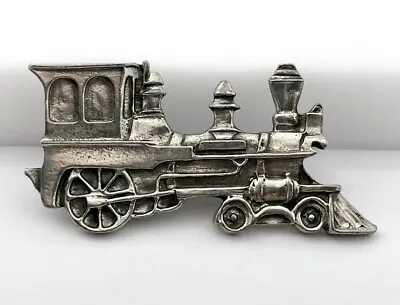 Pewter Tone Detailed Vintage Train Locomotive Brooch Pin • $24.70