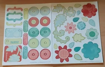 2 A5 Chipboard Die Cut Sheets - Muted Coloured Flowers Buttons Tags • £3.50