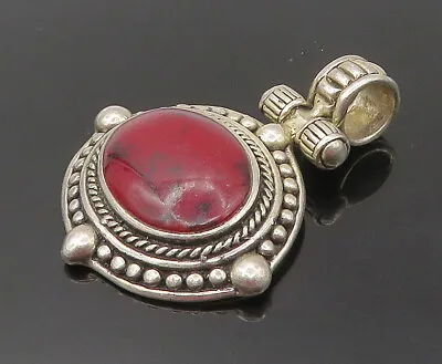 MEXICO 925 Sterling Silver  - Vintage Cabochon Cut Red Jasper Pendant - PT13802 • $72.11