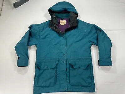 Vintage 90s Woolrich Green Purple Nylon Field Rain Heavy Jacket Coat Size M • $29.90