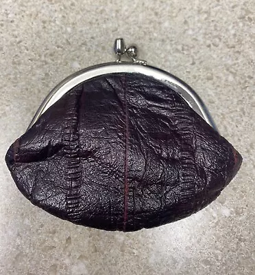 Vintage Kiss Lock Genuine Eel Skin Mini Change Purse Clutch Maroon • $11