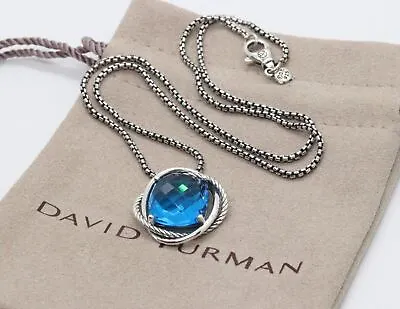$119 • Buy David Yurman Sterling Silver 14mm Infinity Pendant 18  Necklace Blue Topaz