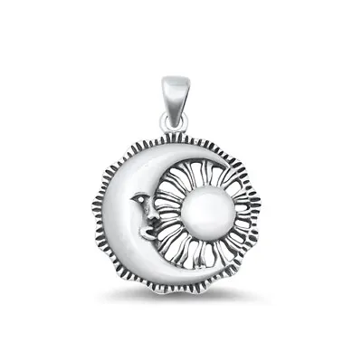Sterling Silver 925  MOON AND SUN  PENDANT 23.4MM WITH SNAKE CHAIN NECKLACE 18  • $30.59