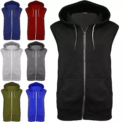 Mens Sleeveless Zip Up Gillet Hoodie Hooded Sweatshirt Lightweight Hoody Top • £8.49