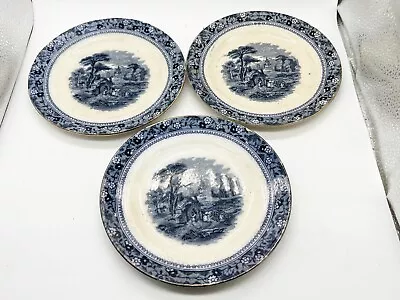 Antique Blue And White Set Of 3 Ivanhoe Pallisy Aej Co Side / Cake Plates • £24.99