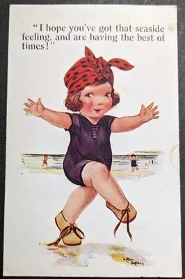 Cute Girl At Seaside Beach Bathing Inter Art Comique Greetings Artist Postcard • £1